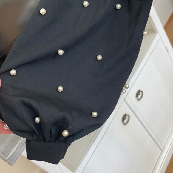Free Generation Women's Button Down Black Blouse with Pearl Embellishment Small - Picture 8 of 10